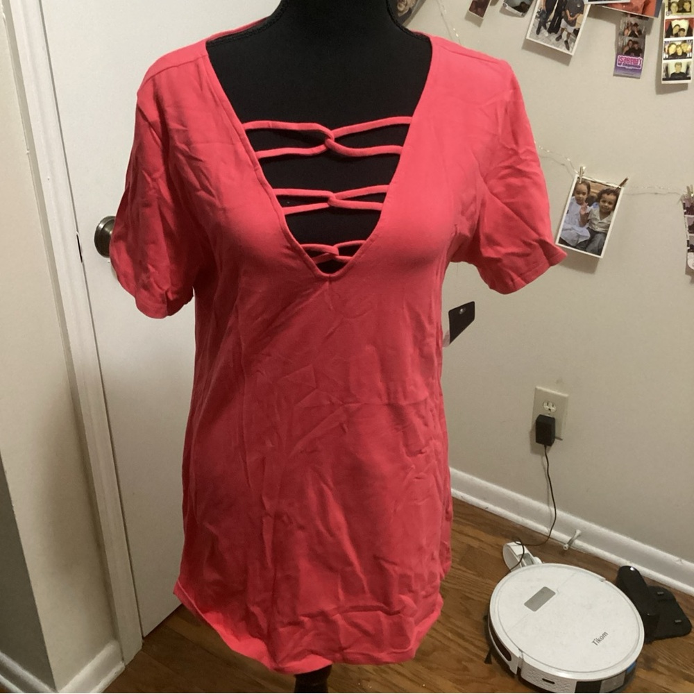 Torrid Pink Strappy Neckline Tee